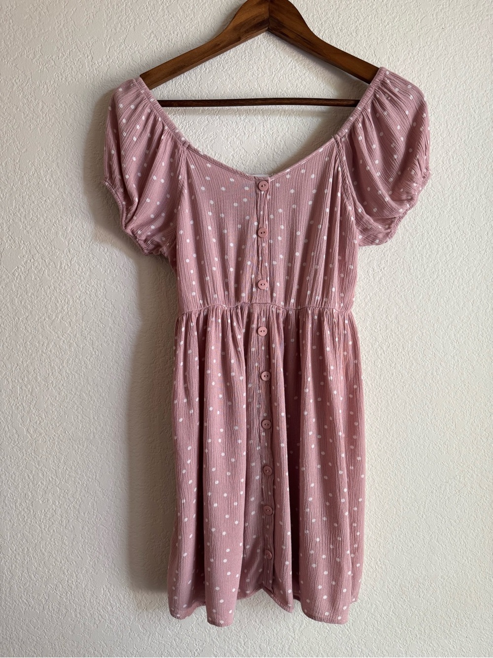 Pink Rose Pink Polka Dot Puff Sleeve Mini Dress S